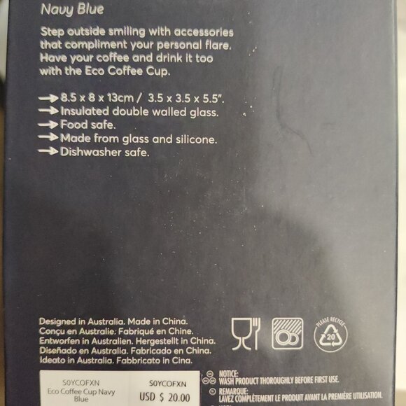 2/$25 *Set of two* Reusable Glass Eco Coffee Cups NIB - Picture 5 of 5